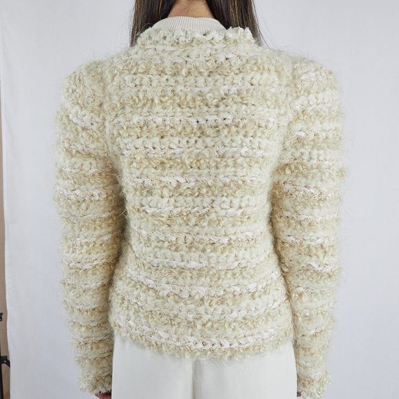 Vintage Estelle Gracer Creme Beige Woven Ecru Jacket Winter Fall Chic collarless - Picture 4 of 5